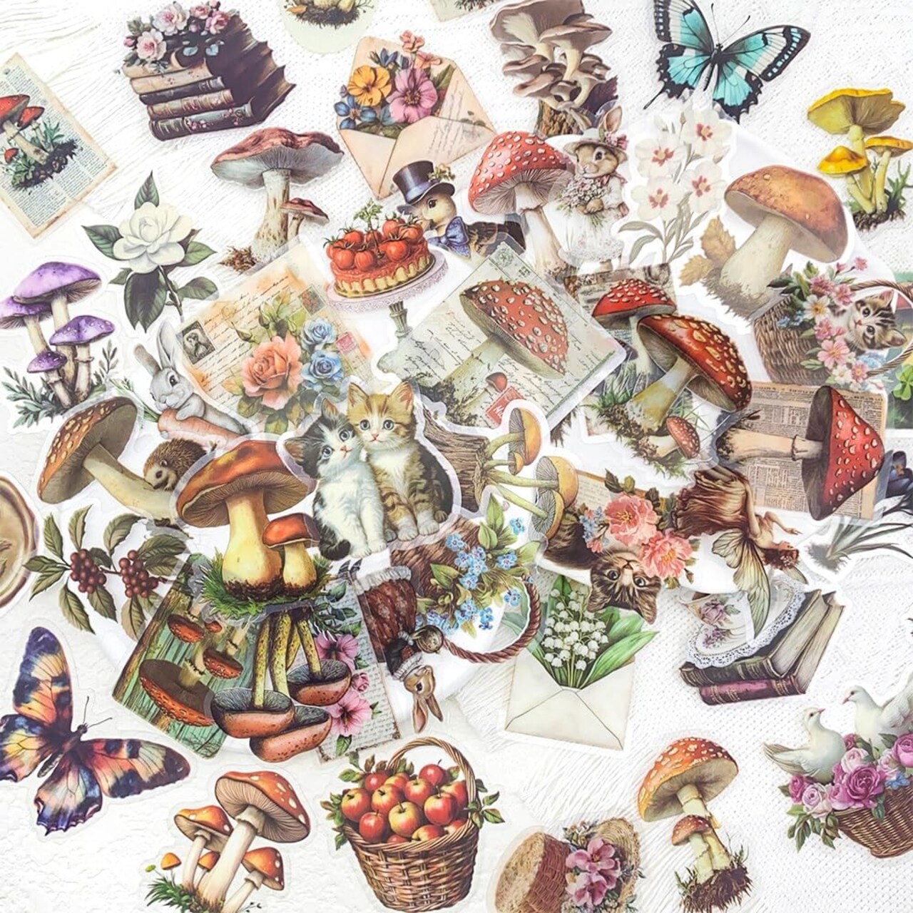 50PCS Vintage Mushroom Nature Stickers Pack – Transparent PET Fairycore Botanical Stickers for Journaling, Scrapbooking, Planners, Crafts & DIY Art Projects